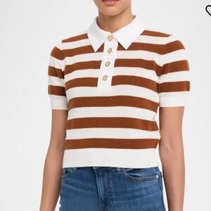 FRAME Cashmere and Cotton Striped Brown and White Polo Blend Top.  Size XL